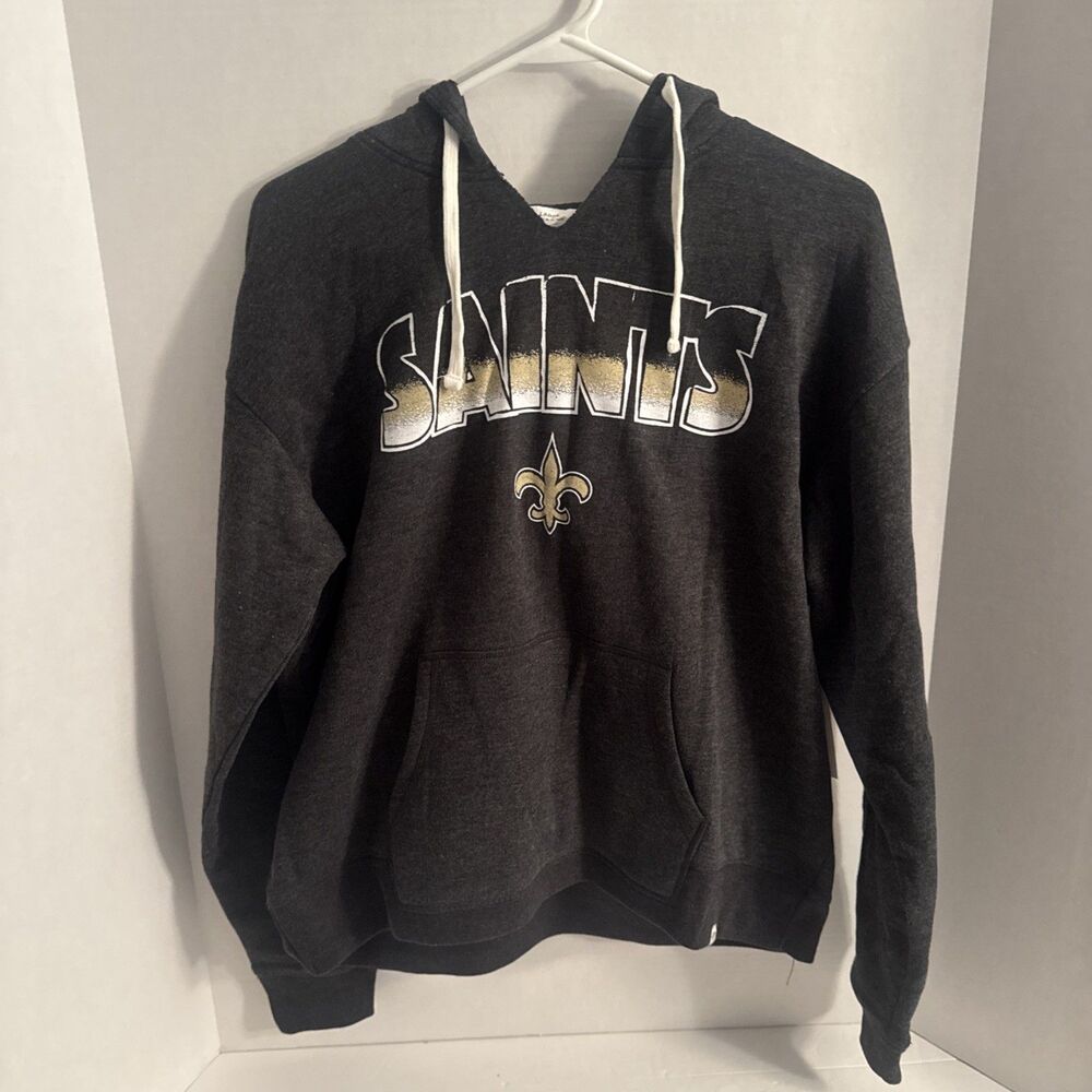 New Orleans Saints NFL '47 Brand Women's Color Rise Black Pullover Hoodie L NWT